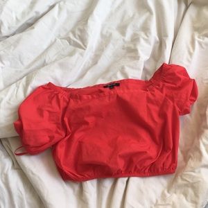 Madewell bright red bubble top off the shoulder